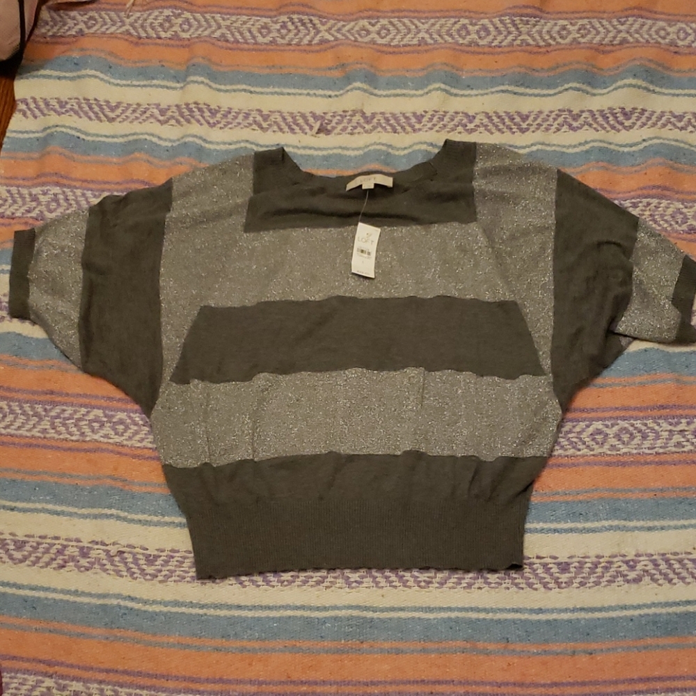 Ann Taylor LOFT Gray Stripe glitter shirt